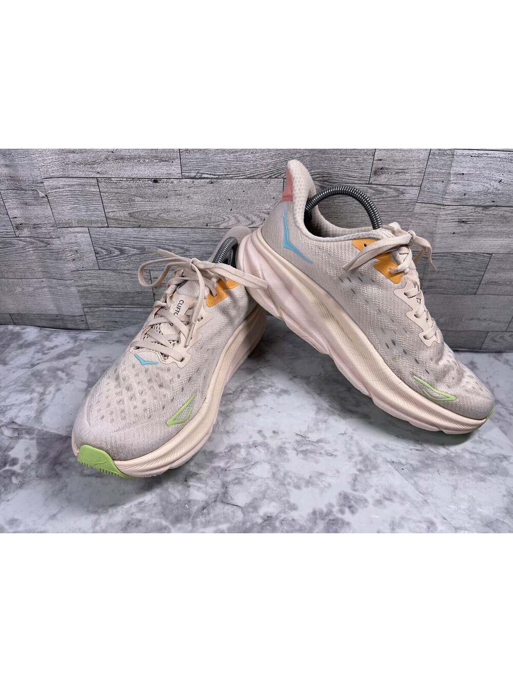 Hoka One One Clifton 9 Sneakers Women 9.5B Running Shoes Beige Gray Trainers